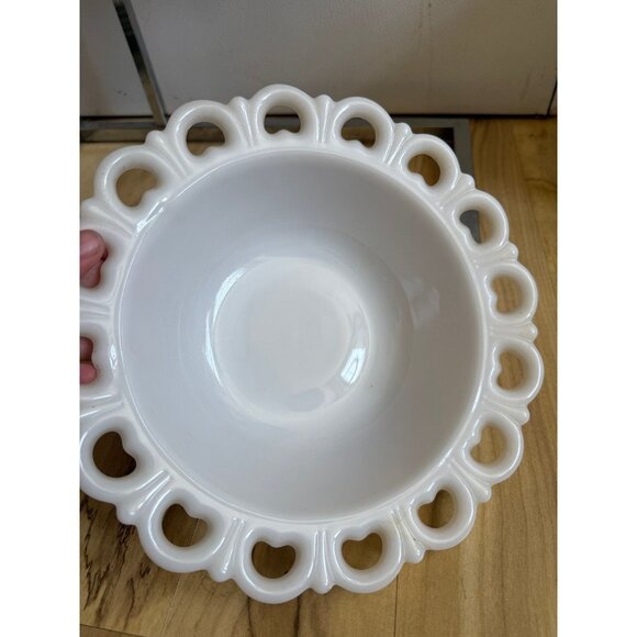 Vintage Milk Glass Bowl with Open Lace Edge - Picture 7 of 7